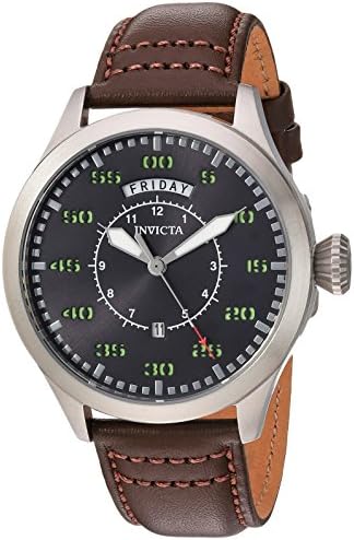 Мъжки кварцов часовник Invicta Aviator от неръждаема стомана с Кожена каишка от телешка кожа, Черни, Кафяви, 21 (Модел: 22972, 22973)