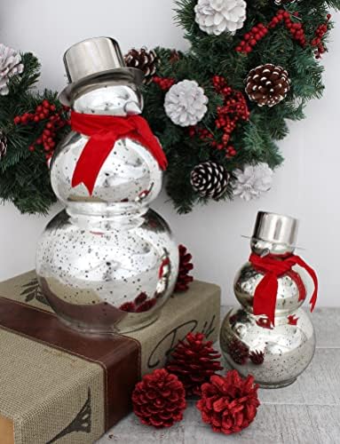 Комплект плот за снежен човек от 2 теми (Голяма 6.5 W x 13В и МАЛКА 5 W X 8,5В) от живачен стъкло в сребрист цвят