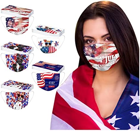 Jtckarpu 50 опаковки Патриотични маски за лице за Възрастни за Еднократна употреба от Възрастни Жени и Празнични Звезди и Ленти, Дишащи