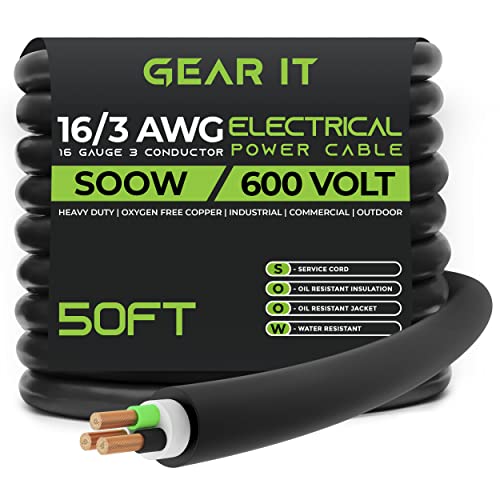 Преносим захранващ кабел GearIT 16/3 16 AWG (50 метра - 3 диригент) Електрически проводник SOOW 600V 16 Калибър за тел на