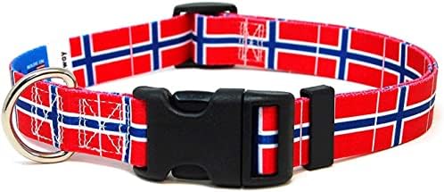 Нашийник за кучета Норвегия | Флаг на Норвегия | Быстросъемная обтегач | Произведено в Ню Джърси, САЩ | за Големи кучета