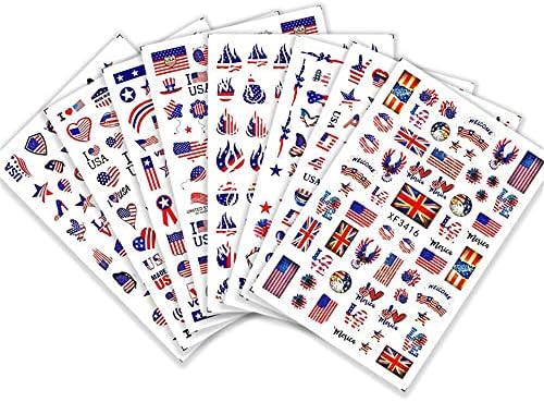 8 Листа Национален Флаг Стикери За нокти Набор от Американския Ден на Независимостта Национален Ден на Елементи на Хартата Стикери