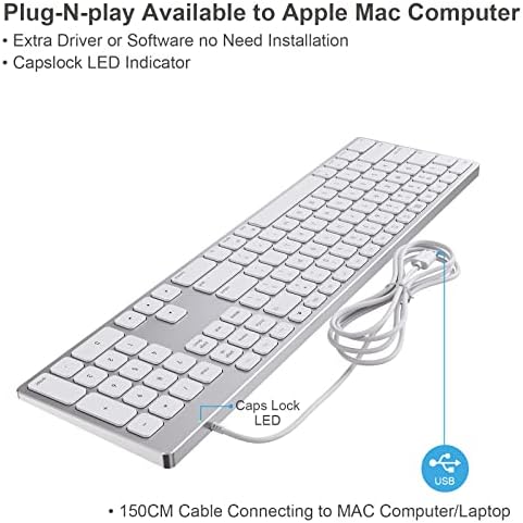 Проводна USB клавиатура с цифрова клавиатура Ультратонкая Алуминиева пълен размер Компютърна Клавиатура за Mac Pro, MacBook