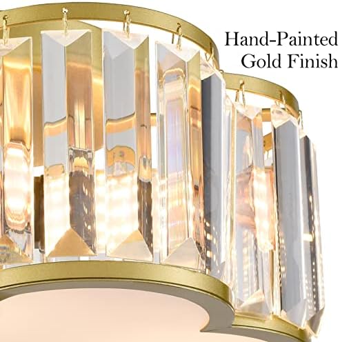 Тавана Лампа SAMTEEN Luxury Crystal с Вълни на Установените Тавани, Модерна 3-Те Светлинни плафониери с Вълни на Определени Злато, 12-Инчов