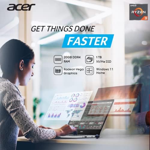 Най-новият лаптоп Acer Aspire 2023 5 Slim, 15.6-инчов Full HD дисплей, 20 GB оперативна памет, 1 TB SSD памет, 4-ядрен процесор AMD Ryzen, клавиатура със задно осветление, вход за четец на пръст