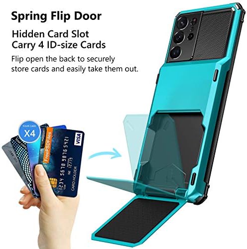Vofolen за Galaxy S21 Ultra Чанта-портфейл, Държач за кредитни карти, флип-надолу Кутията с 4 Карти, За Мъже И Жени, Слот за задния джоб, Двуслойни Защитен Хибриден Твърд калъф-Б?