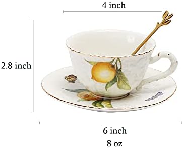 Комплект порцеланови чаши и блюдец Sizikato с тапицерия злато, 8 мл, чаша за еспресо, с шарките на лимон и пеперуди