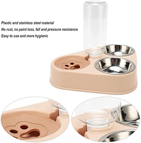 Тройни купички за котки, розова автоматична дюза за зареждане на вода, неръждаема бутилка за вода за домашни любимци, определени мисок