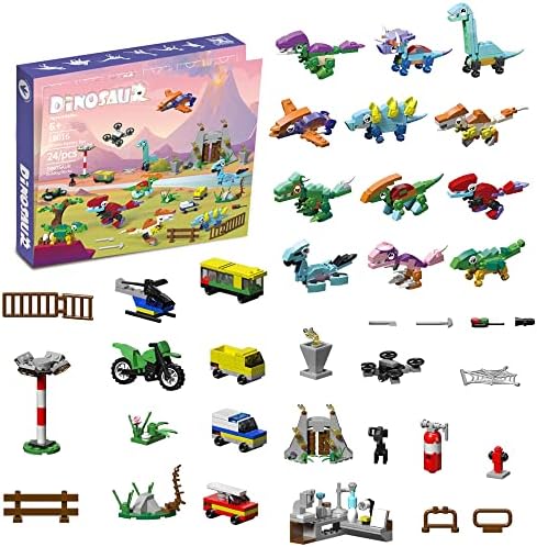 Lirmiery 2022 Адвент-Календар с Динозаври, 24 подарък и комплект играчки за създаване на празници, 24 Дни Обратно броене до Коледа, Адвент