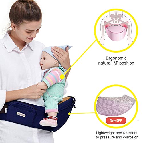 ANGELBB Baby Набедренная переноска за бебета с джобове, Лесен переноска за колан на автомобила към стола за деца (Син)