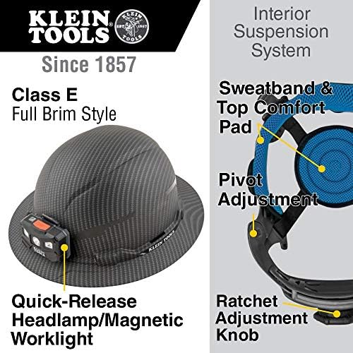 Подмяна на окачването шлемове Klein Tools KHHSPN2, Премиум KARBN, за шлемове Klein Tools с Пълни полета, Дръжка Храповика и Въртящи и регулируеми