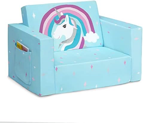 Разтегателен диван Delta Children Cozee 2 в 1 във формата на Шезлонг - Удобен диван / Легло за деца, Син Еднорог