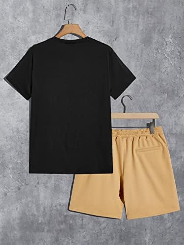 Мъжки дрехи LUBOSE от две части, Мъжка тениска с цветни блокчета и къси панталони с завязками на талията (Цвят: многоцветен, Размер: Малък)
