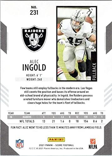 2021 Сметка на #231 Алек Ингольд Лас Вегас Рейдерс Футболна Търговска картичка NFL