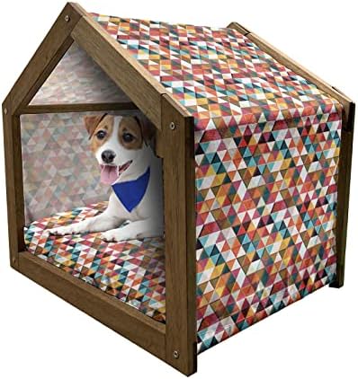 Foldout Геометричен Дървена Къщичка за домашни любимци, Цветен Гранжевая Мозайка под Формата На Мрежа от Ярки Триъгълници, Модерен