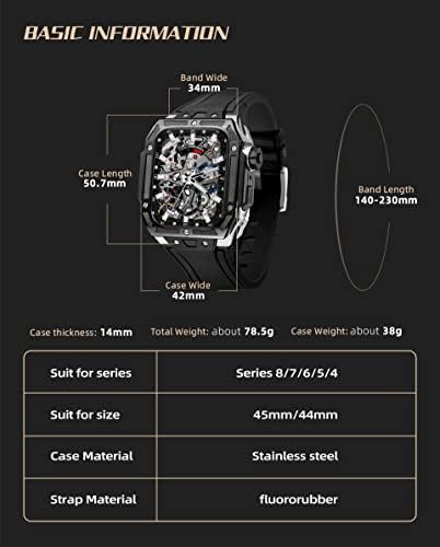 EKINS Луксозен Комплект Модификация корпус от въглеродни влакна за Apple Watch 45 мм Viton Каишка за часовник Iwatch 7 8 Ultra