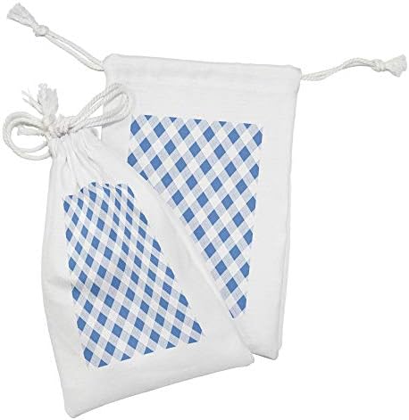 Комплект от 2 Чанти от синьо-бяла кърпа Ambesonne, Клетчатая плат за Пикник, Традиционна Клетчатая окото под формата на Диамант, Малка