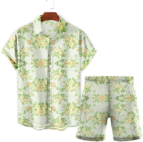 YCZDG Годишна Ежедневна Мъжка риза с принтом, костюм с къс ръкав, Плажен Случаен комплект от 2 теми (Цвят: A, Размер: XLcode)