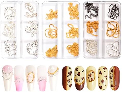 6 Ивици Вериги за нокти, за Нокти-Арт 3D Метални Висулки за Нокти Декорация за Нокти-Арт Метална Частица от Пънк-Карамфил Веригата Метални Мъниста за Нокти Топката Би