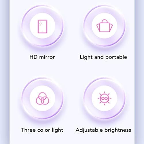 Огледало за грим с подсветка Aoutecen, Складное Мини-Огледало с батерия 1000 mah, с Регулируема Яркост, 3 цвята, Режими на осветление, Джобно Огледало за грим за дома (Розово)