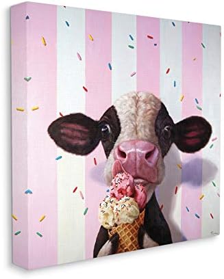 Stupell Industries Сладка Крава с розови ивици под формата на рожка за сладолед, Дизайн сейнт лусия Хефернан Платно, стенно изкуство,