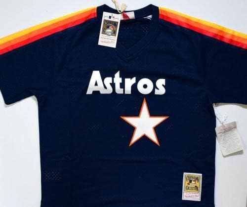 Джеф Бэгвелл подписа Сетчатую фланелка Houston Astros Mitchell & Ness - Tristar * Черни тениски MLB с автограф