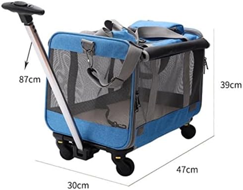 Переноска количка SCDZS за домашни любимци с Подвижни колела, Окото Прозорец Пътна переноска количка за малки и средни деца (Цвят: синьо)