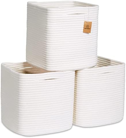 Кубчета за съхранение на NaturalCozy, 11-Инчови Кошница от Памучни въжета, Плетени, за организацията, на 3 опаковки | Кубичен Кутия