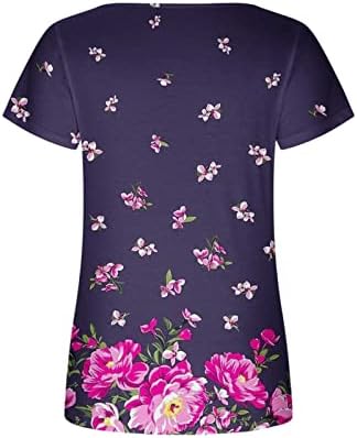 Женска Тениска с Квадратни деколтета, Лятна Туника с Къс ръкав, Блузи, Дамски Модни Блуза с Цветен Модел, Ризи, Свободни Струящиеся Тениски