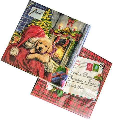 20-каратные 3-слойна Коледни Салфетки 13x13 за Кученца, Коледни Хартиени Кърпички, Кърпички за коледни Коктейли, Коледни