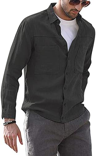 Мъжки Ризи WOCACHI с дълъг ръкав, с ревера на Копчета, Однотонная Приталенная Бизнес Риза, Модерни Дневни Плажни Върховете