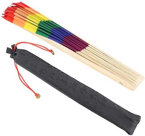 Сгъваем Вентилатор, Колоритен Фен Rainbow Pride Кунг-фу Бамбук в Естествени Цветове Сгъваеми Преносими Вентилатори с Чанта
