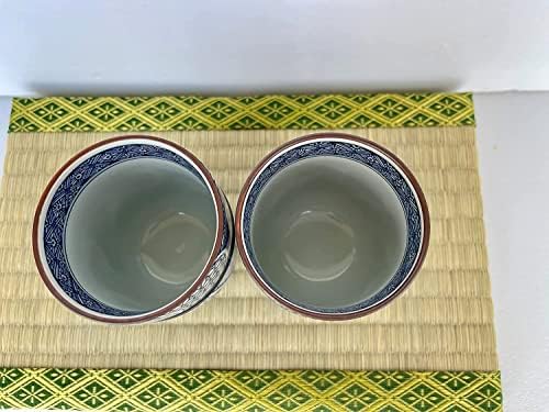 Комплект чаени Чаши от японски порцелан Yunomi, 7,17 Течни Унции, Посуда Arita, Традиционен японски модел Джимон-ори, Комплект