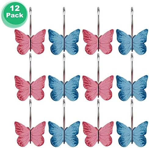 AGPTEK 12 БР. Начална Мода Пеперуда Антикорозионна Декоративна Куки от Смола за Завеси за Душ в Банята, Спалнята, Хола-Розово