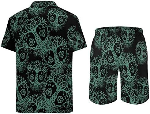 Мъжки Плажни дрехи, Celtic Knot Tree of Life от 2 теми, Хавайска Риза с копчета с Къс ръкав и къси Панталони, Костюми