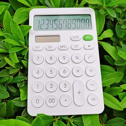 MJWDP 12-Цифров Настолен калкулатор с Големи Бутони Финансов Инструмент за водене на счетоводство Бял Батерията и слънчева енергия (Цвят: