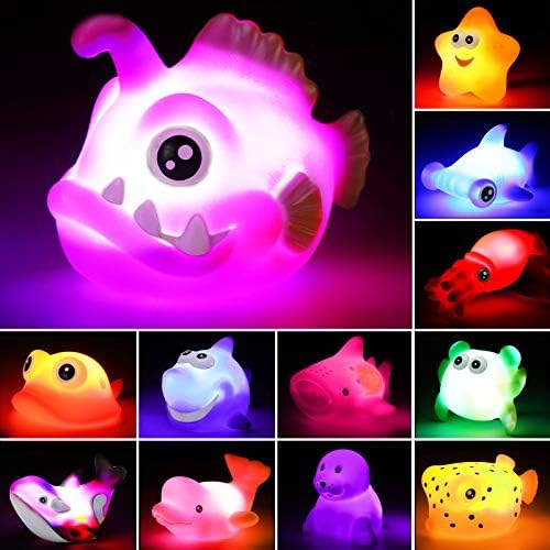 Играчки за баня Комплект от 12 теми с осветление във формата на морски животни в Океана, Мигащи Цветни led Плаващи Играчки за баня за деца