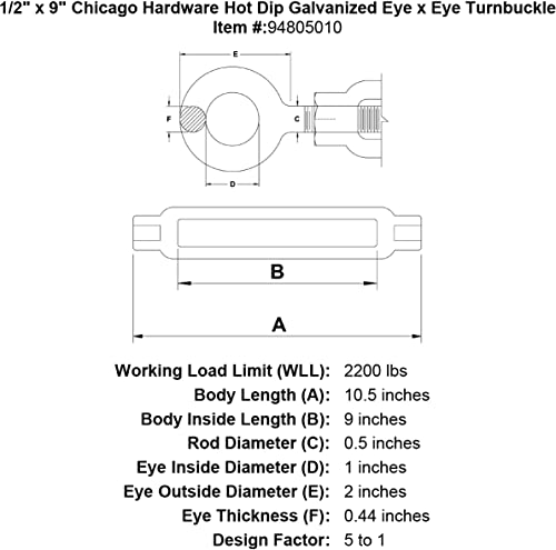 Chicago Hardware 01276 8 Поцинкована отточна тръба на шарнирна връзка с юмрук проушиной, Пределно натоварване 2200 килограма, дължина