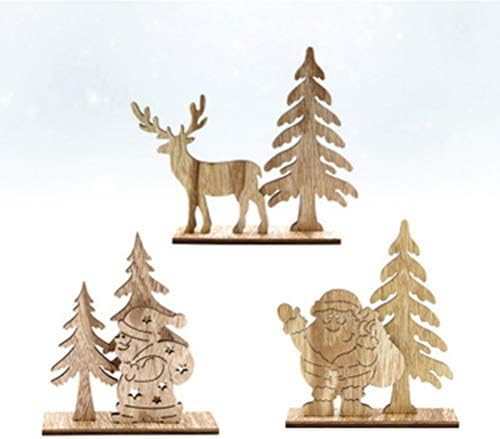 Amosfun 3 бр. Дървени Орнаменти за Коледната Трапеза Централно Декорация на Дървени Снежен човек Елен на Дядо Непълни Дървени Коледна Украса