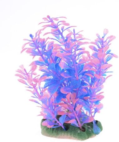 Декор за вашия аквариум Uxcell, керамична основа, водно растение, билка, 11 cm, розов /син