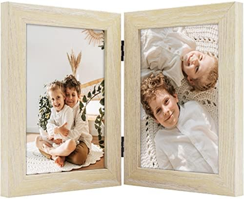 Golden State Art, Двойна Рамка за снимки 4x6, Две Сгъваеми рамки за Снимки за Сватбения семейна Фотоколлажа (Сив, Двойна, 4x6)