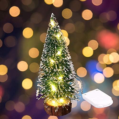 Lazyspace Мини Настолна Светещо Коледно Дърво с led Подсветка, Малка Борова коледно Дърво с Дървени Основи за Коледното Сватби, Празнични