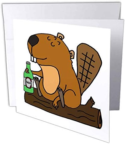 3D Рисунка на всички усмивки - Животни - Готино Забавен Анимационен за Бобре, пьющем бира - 1 Поздравителна картичка с плик (gc_309114_5)