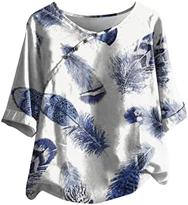 Есенно-Лятна Блуза-Риза за Жени 2023, Дрехи От Памук, с Кръгло деколте и Графичен Принтом Копчета, Топ DM DM