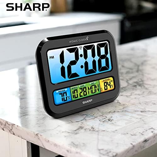 Атомните часовници SHARP с ярък цветен дисплей, атомна точност, огромен 3-инчов лесно считываемыми цифри - Индикация на температурата в закрито