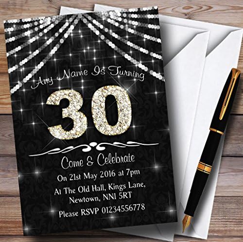 Персонални Покани на парти по случай рождения Ден на 30Th Charcoal Grey & White Bling Sparkle