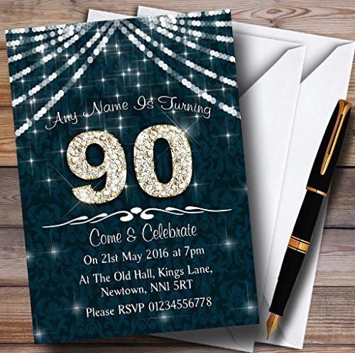 Пощенска картичка Zoo 90Th Тюркоаз & White Bling Sparkle Персонални Покани на Парти по случай рождения Ден