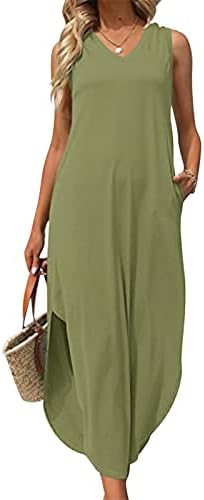 Лятна рокля Fragarn в стил Бохо, Женска риза Без ръкави, с V-образно деколте, Однотонное Плажна Рокля с джобове