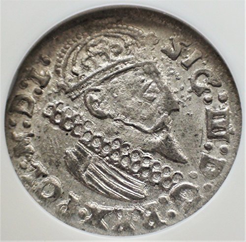 1624 PL Полша Краков Стара Сребърна Полска Аутентифицированная Монета 3 пукната пара AU58 NGC
