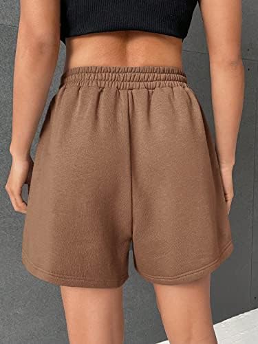 Дамски къси панталони FIOXA с цифри и слоган Graphic Shorts (Цвят: кафяв Размер: Голям)